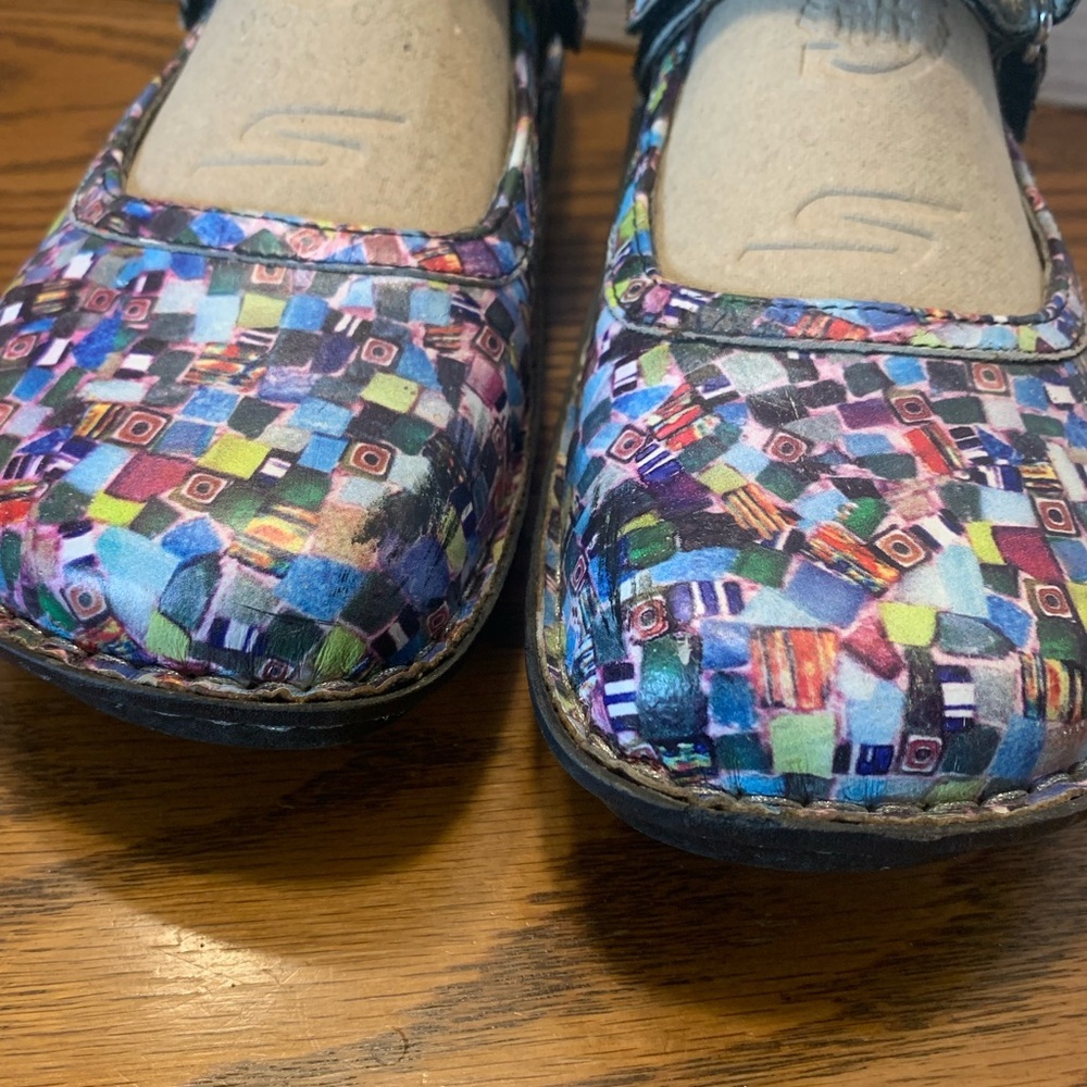 Alegria Mary Janes Bella Multi Cube colorful comfortable low wedge heel size38/8 - Picture 3 of 12